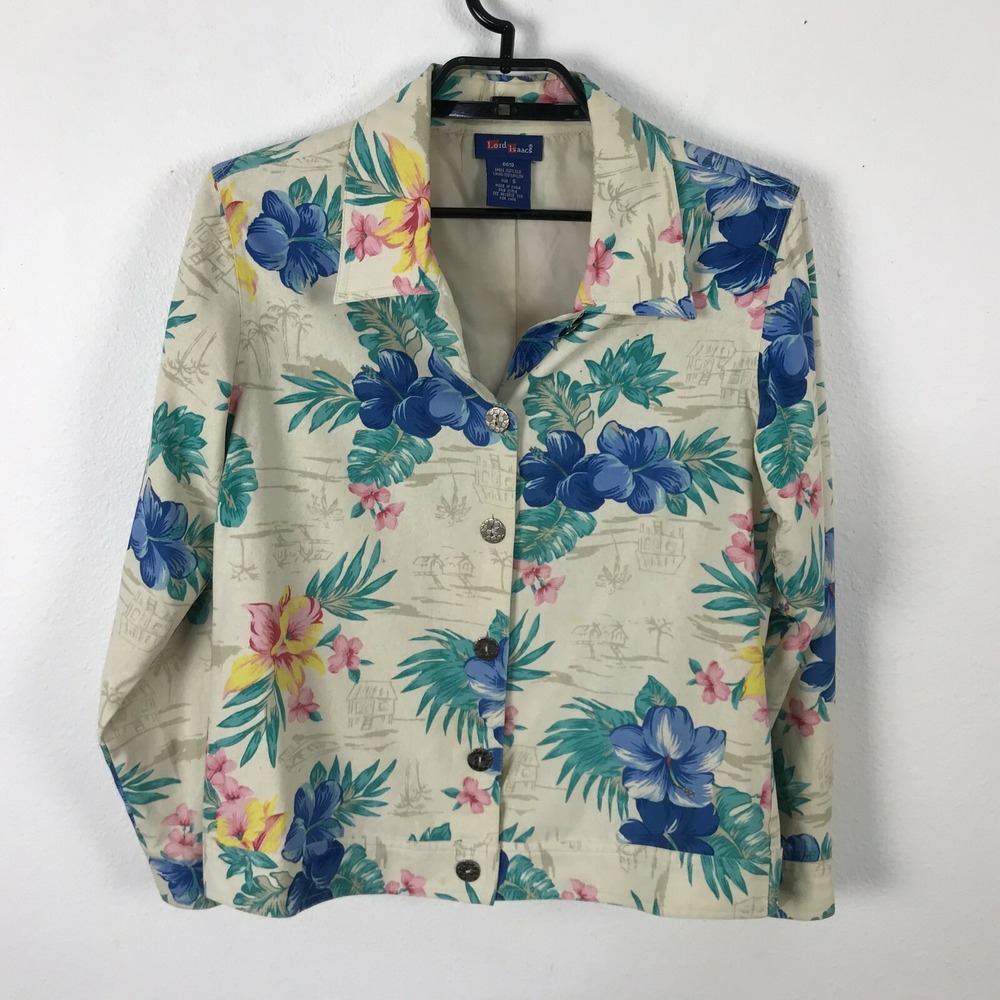 Lord Isaacs Hawaiian‎ Jacket Size S Silk Multicolor Long Sleeve Button Up Womens